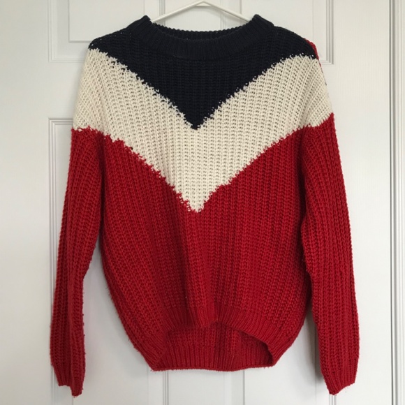 Urban Heritage Cable Knit Pullover Sweater Top S Dark Navy Blue Red White - Picture 2 of 10